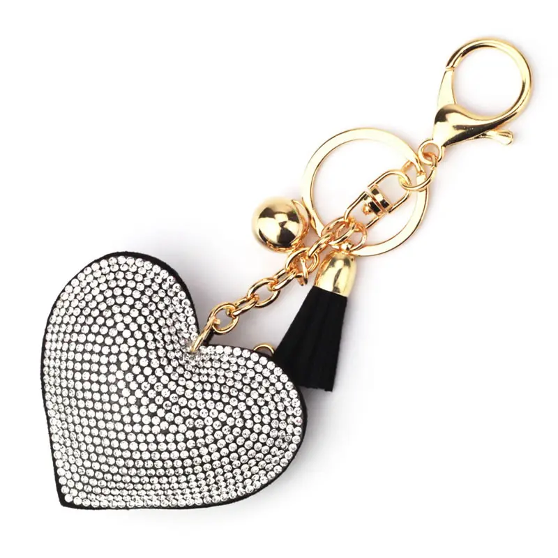 Rhinestone Heart Bell Pendant Keychain