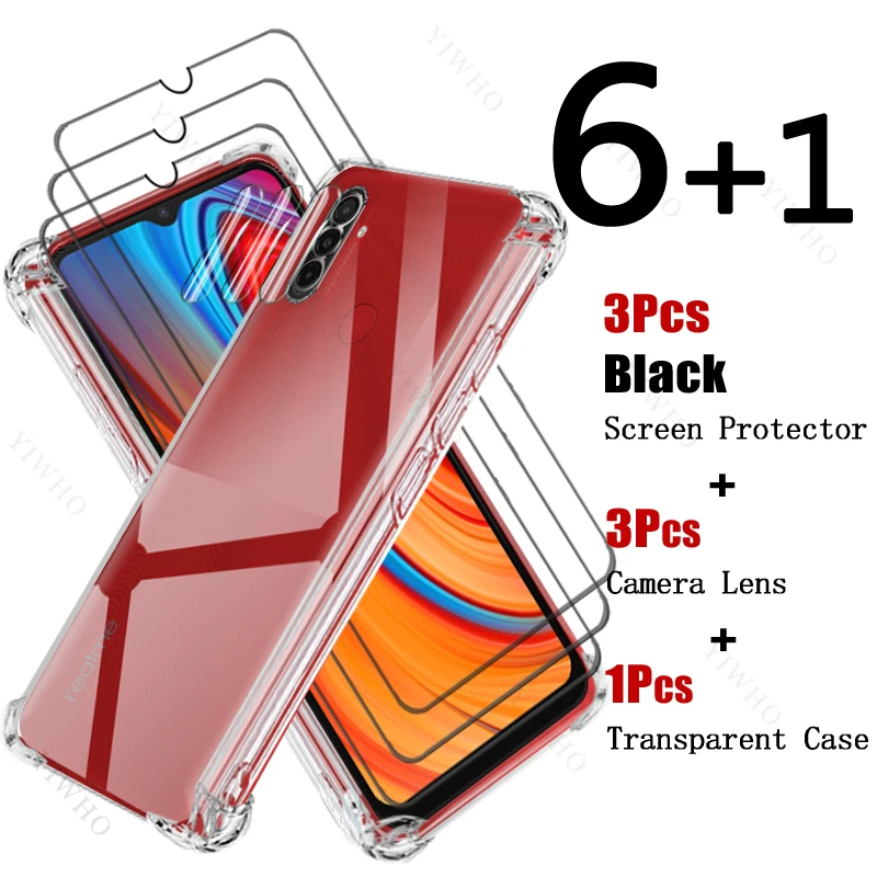 Protezione dello schermo in vetro temperato a copertura totale per Realme C3 6.5 "custodia antiurto in Silicone morbido obiettivo della fotocamera di sicurezza per Realme C 3 HD