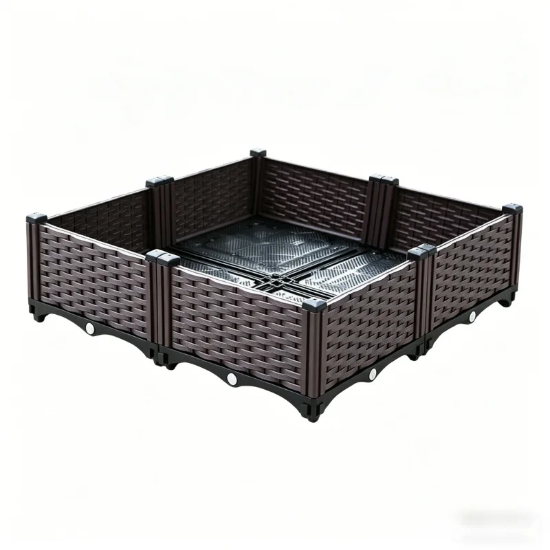 

Extra Large 4 Tier 80x80x22cm Plastic Planter Box Raised Garden Bed Vegetable Flower Planting Pot for Balcony Patio Outdoor Whol