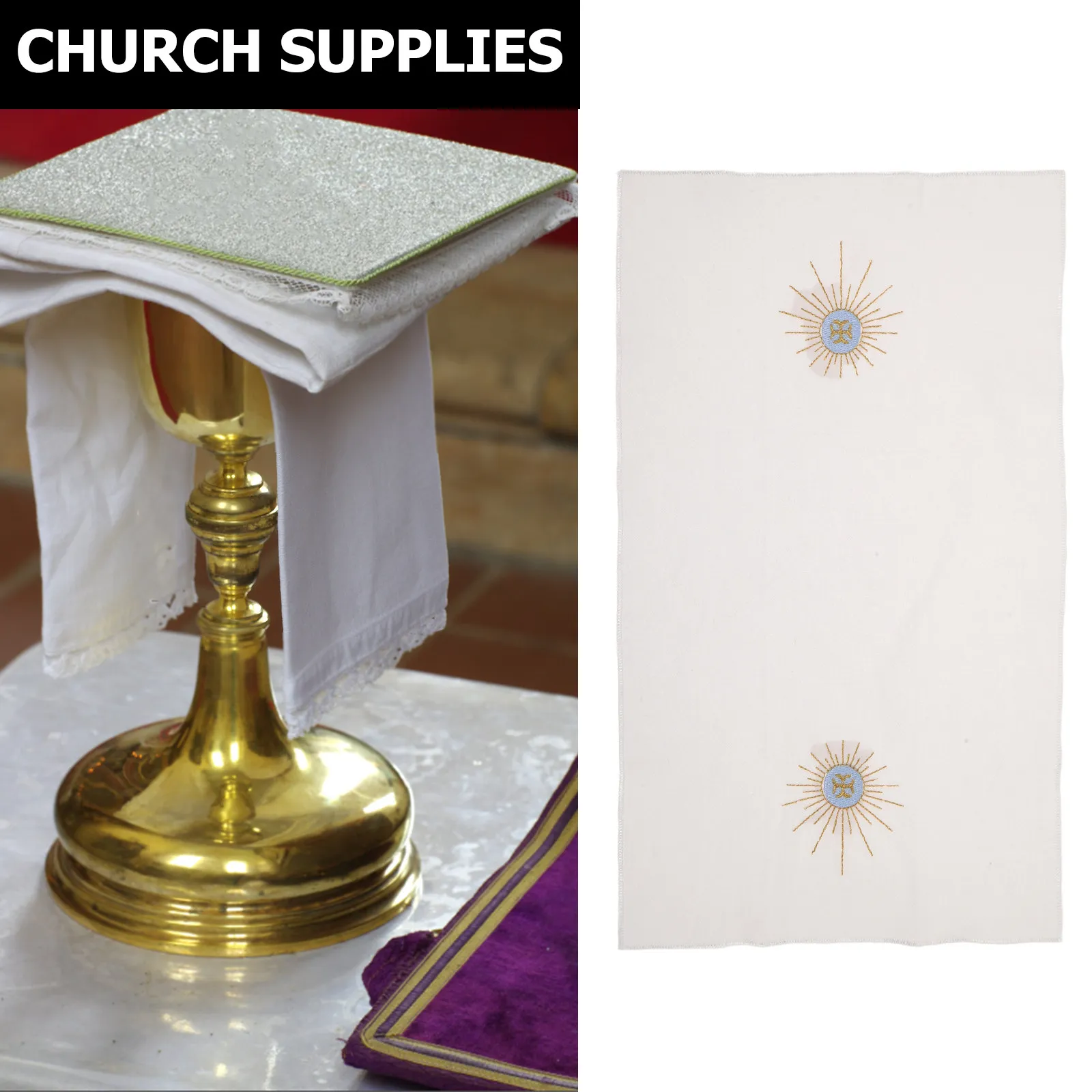 White Embroidered Church Ceremony Cloth Linen Corporal Altar Purificator Sacramental Communion Service Liturgy