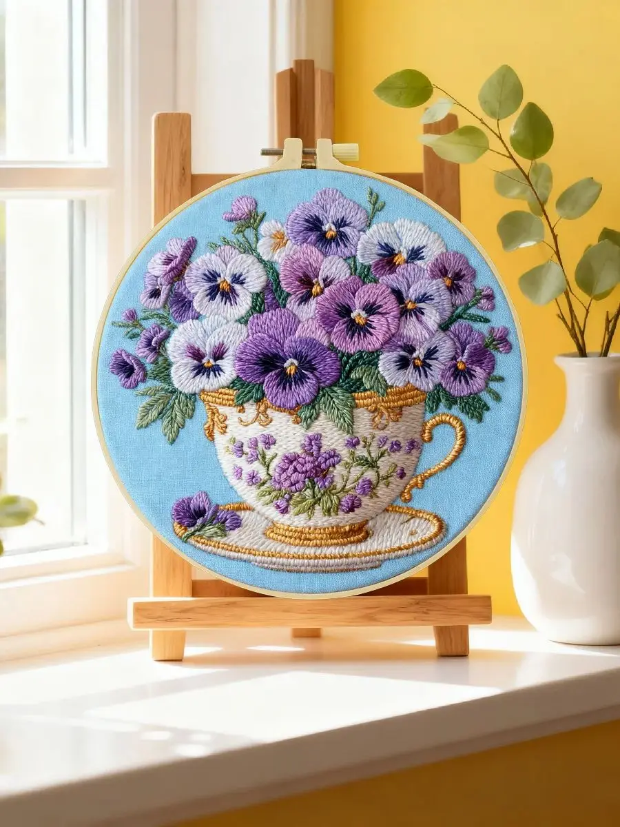 1 Stück 20X20CM/15X15CM 7,87/6,3 Zoll Blumen-Stickerei-Starter-Kit DIY-Kit DIY-Stickerei-Set Handarbeiten Nadelkunst Heimdekoration – Detail 6