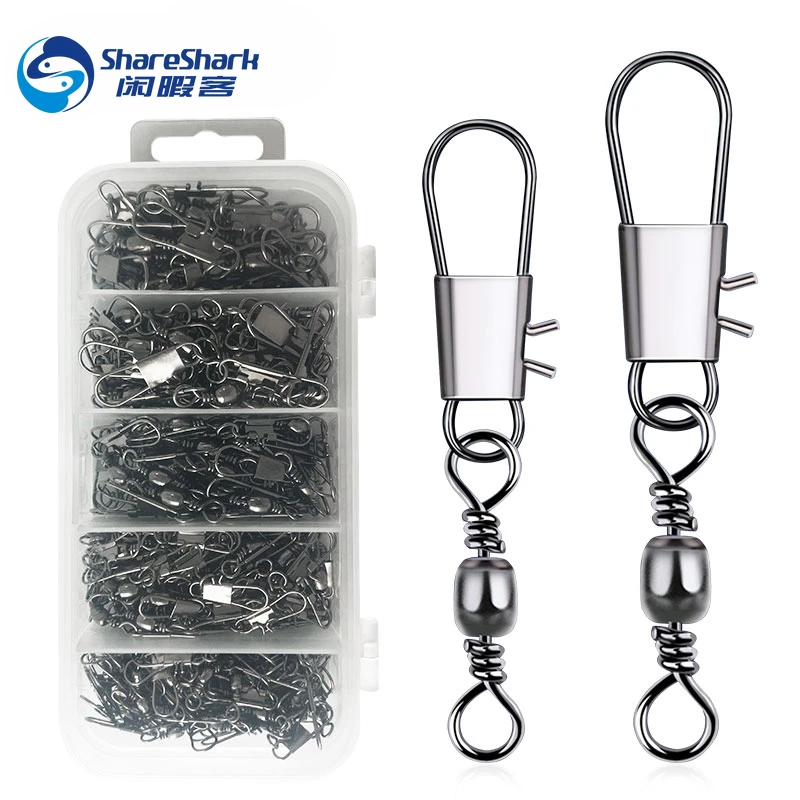 

200pcs Fishing Barrel Swivels with Snaps Copper Fishing Swivels Saltwater Freshwater Solid Ring Snap Connector