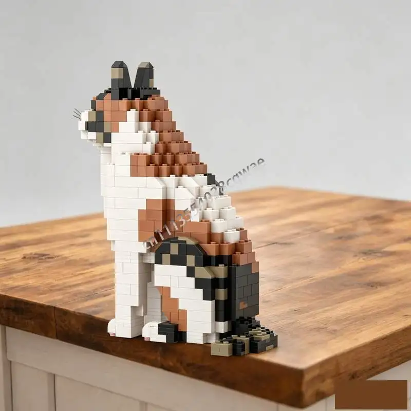 729Parts MOC Calico Cat Tri Color Pattern Animal Model Custom Puzzle DIY Creative Assembly Blocks Building Toy Collection Gifts