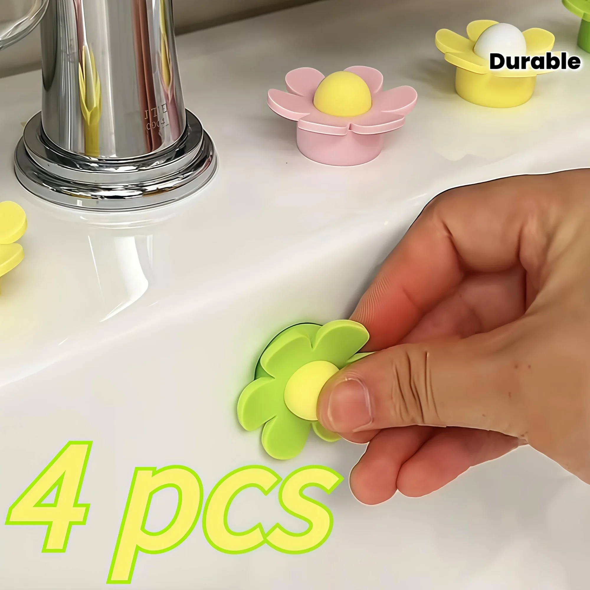 

4pcs Silicone Sink Overflow Cover, Flower Shape Drain Seal Plug, Kitchen Bathroom Sink Stopper Anti-Leak Decor