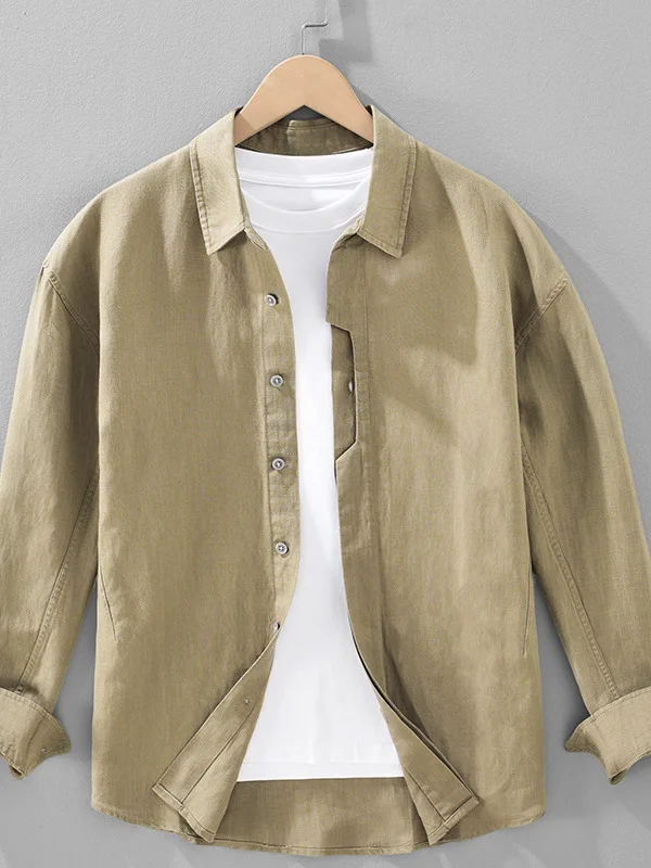 

Men's Casual Long Sve irt Pure Color Linen Lyocell Blend Lightweight Breathable Vintage Sle Comfortable Fit Busin C...