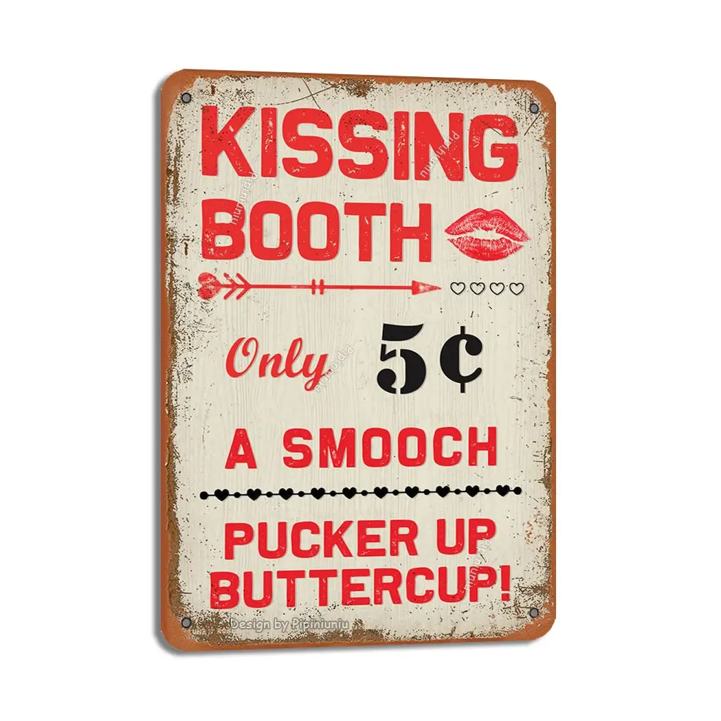 Kissing Booth Only 5￠ A Smooch 8X12 Inch Retro Look Tin Decoration Crafts Sign for Home Room Garden Farmhosue Funny Wall Decor