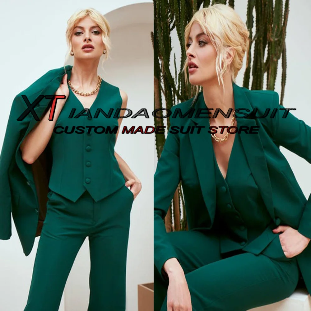 Fashion Women's Suit Three Piece Casual Jacket Pants Vest Tip Lapel Formal Business Suit Lady Office Workwear