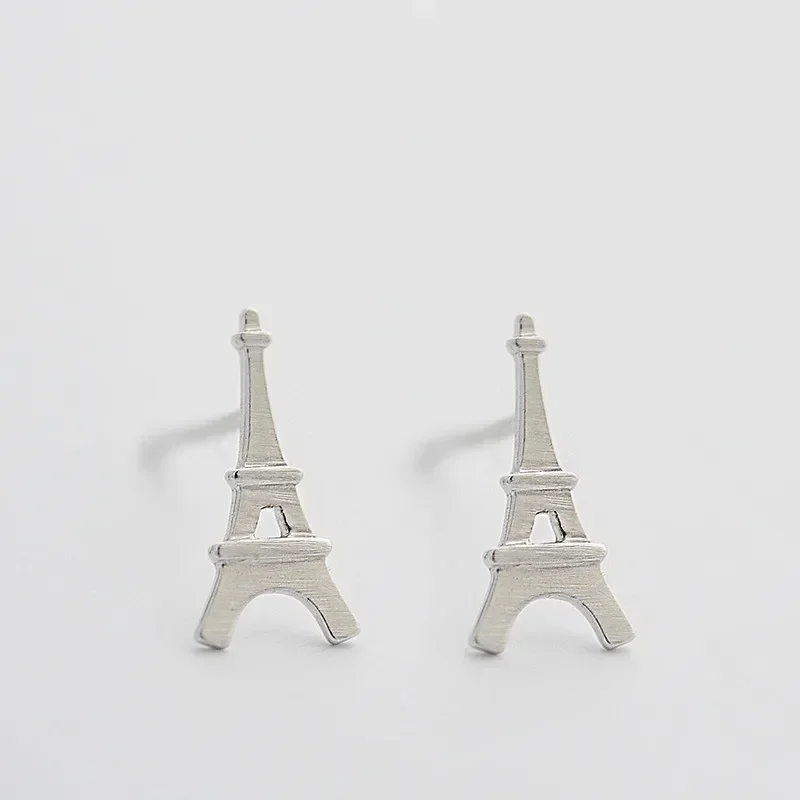 100% 925 Solid Real Sterling Silver Eiffel Tower Stud Earrings for Women Party Gift Jewelry pendientes boucle d oreille eh977