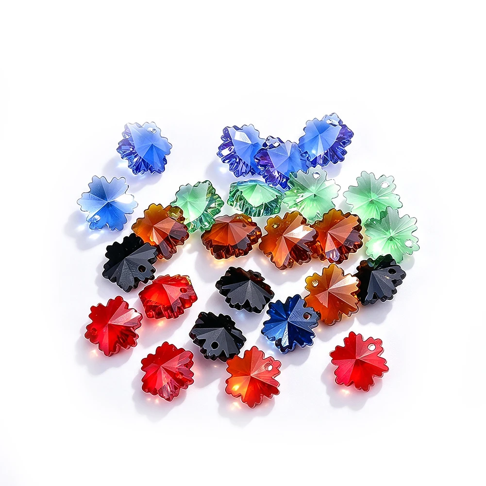 10pcs Faceted Maple Leaf Crystal Loose Beads Multi‑color Glass Charms for Suncatcher Necklace Earring Craft Supplies