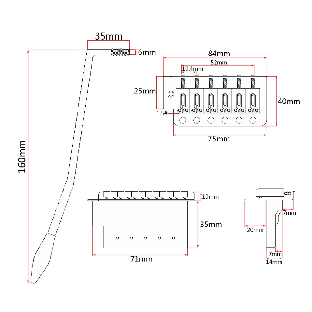 

Guitar Bridge Kit 6 String Flat St Saddle Single Tremolo System For Electric Guitar Right Handed Silver Accessories Instrument