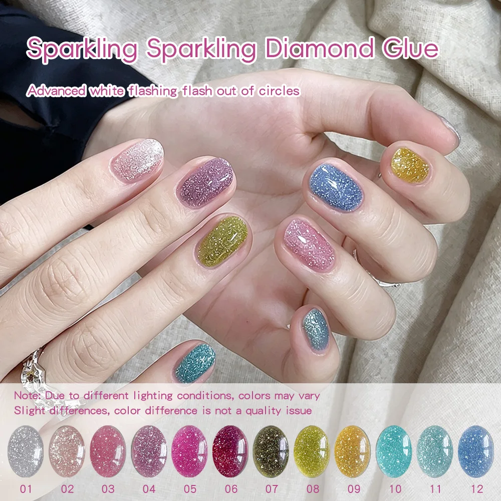12 Colors Dense Diamond Paste Gel Varnish White Flash Chunky Diamond Gel Crushed Diamond Soak Off UV Gel Nail Decoration 12ML