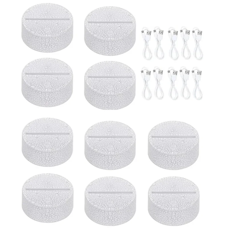 AK25-10Pcs الاكريليك ثلاثية الأبعاد LED قاعدة مصابيح الجدول ليلة مزهرية مضيئة مزودة بقاعدة 7 اللون ضبط ABS البطارية أو USB تعمل الإضاءة الملحقات