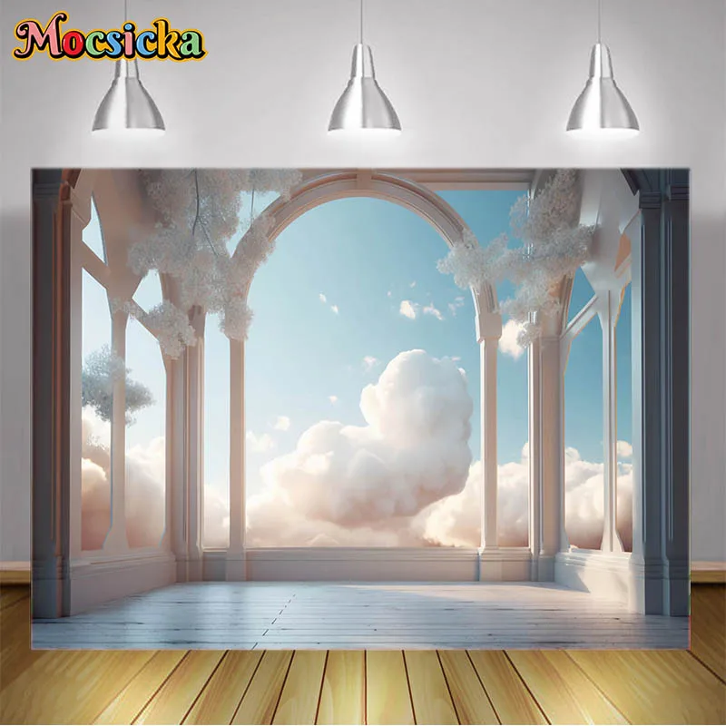 Fotografie Hintergründe Raum mit Fenstern mit surrealen Mystery View Hochzeits dekoration Hintergrund Erwachsenen Porträt Fotos Studio