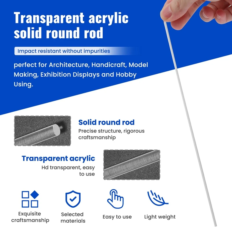 ABHU 3 мм x 250 мм круглой формы, твердый акриловый стержень, экструдированный стержень из ПММА, прозрачный, 2 шт.