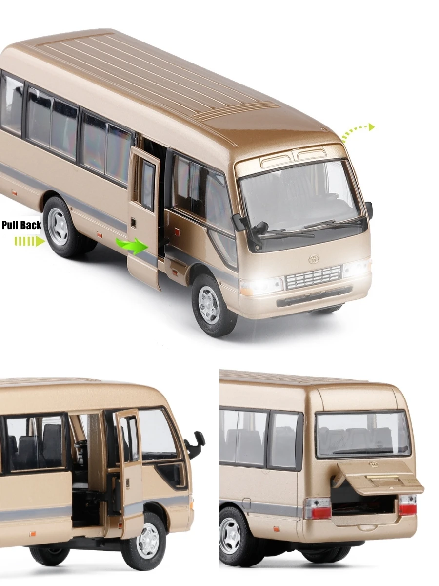 1/32 TOYOTA Coaster EX Toy Car Model Coach Lexury Bus MPV Diecast Miniature Van For Children Pull Back Collection Gift Boy Kid