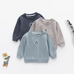 Autumn Ins 2024 Infant Boys Pullover Long Sleeve Cartoon Embroidery Round Collar Casual Newborn Boys Sweatshirt Baby Boys Tops