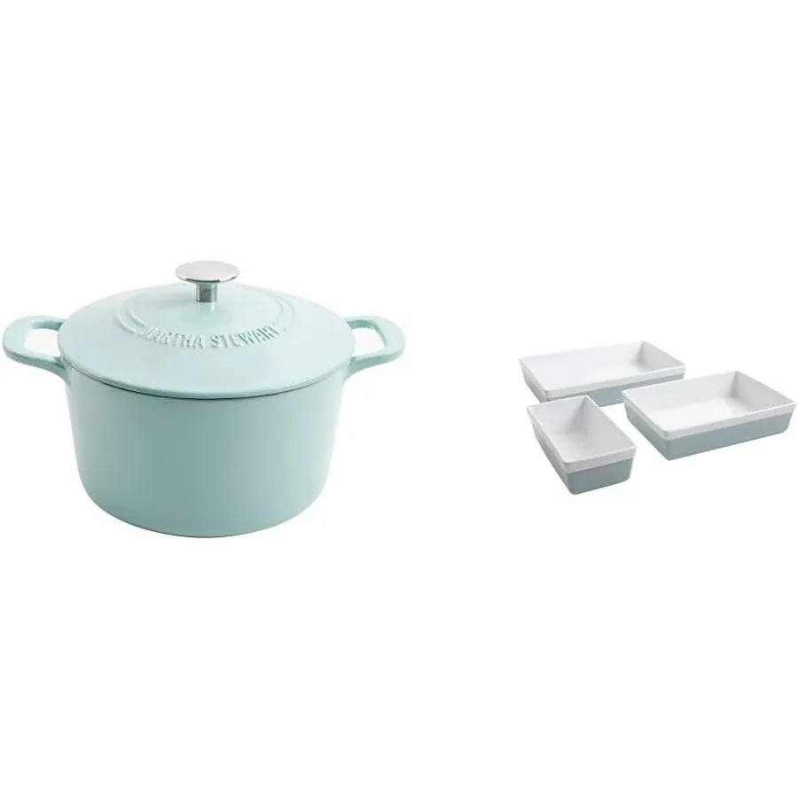 

Gatwick 7 QT Enamel Cast Iron Dutch Oven Martha Blue 3 Piece Oven to Table Stoneware Bakeware Baking Dish Casserole Set Dusty B