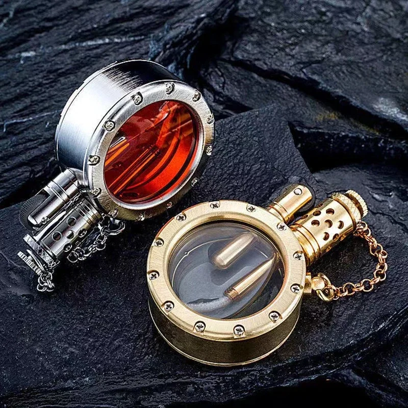 

New Retro Handmade Pure Copper High-end Lighter Transparent Visible Fuel Tank Round Collection Antique Men's Gift