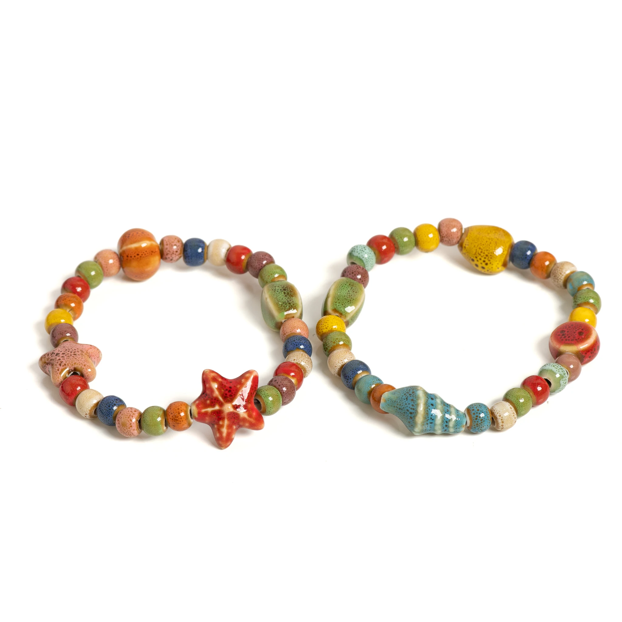 Handmade Colorful Starfish & Seashell Ceramic Beaded Bracelet Boho Beach Jewelry Elastic Wristband for Women & Teens S001186 image 2
