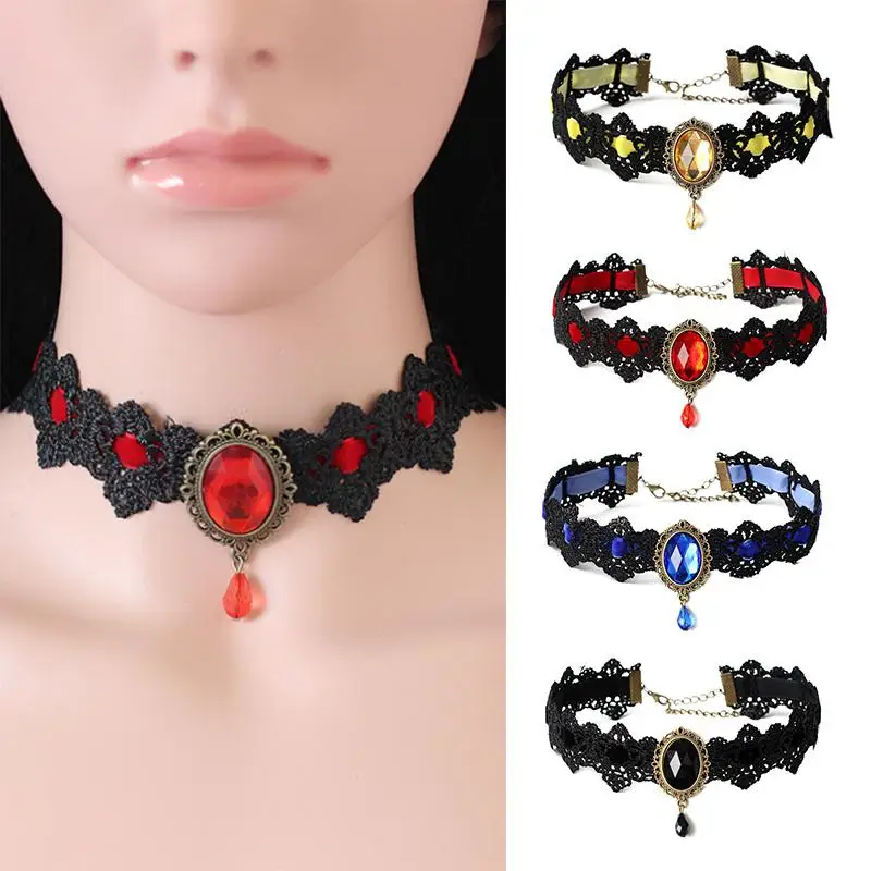 Black Lace Necklace Collar Choker Velvet  Vintage Gothic Chain Pendant