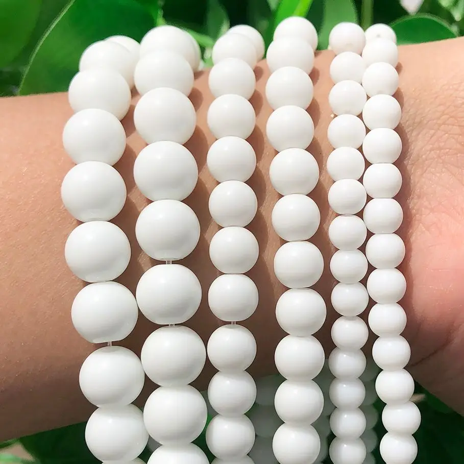 Natural Stone White Onyx Agates Smooth Round Loose Spacer Beads for Jewelry Making DIY Bracelet Neckalce 15\