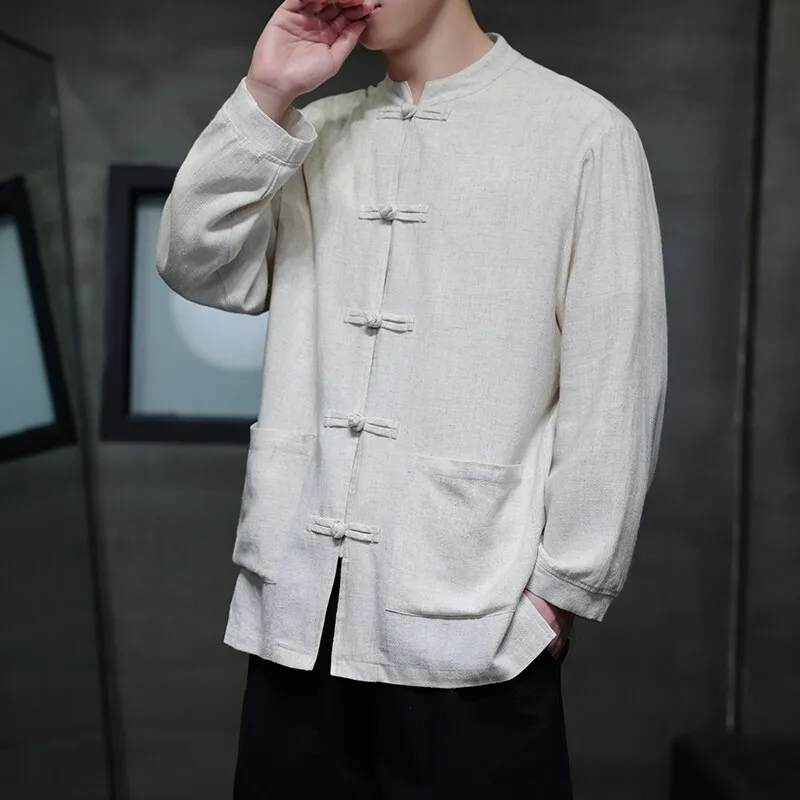 2025 Men Chinese Style Shirts Traditional Kung Fu Tai Chi Cotton Linen Tang Suit Uniform Shirt Male Blouses Jacket Clothing