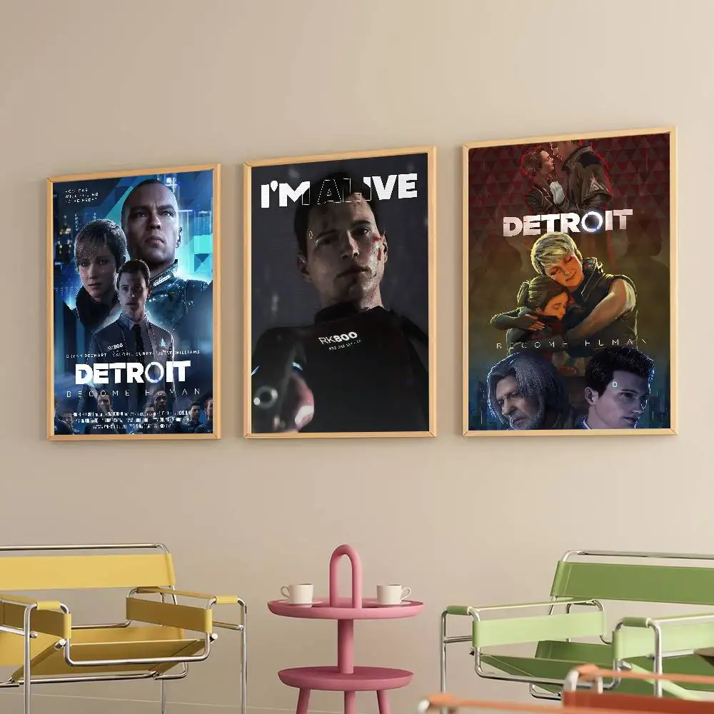 Game D-Detroit Become Human Poster Paintings Self Adhesive Prints Home Bedroom Living Room Decor Vintage Gift