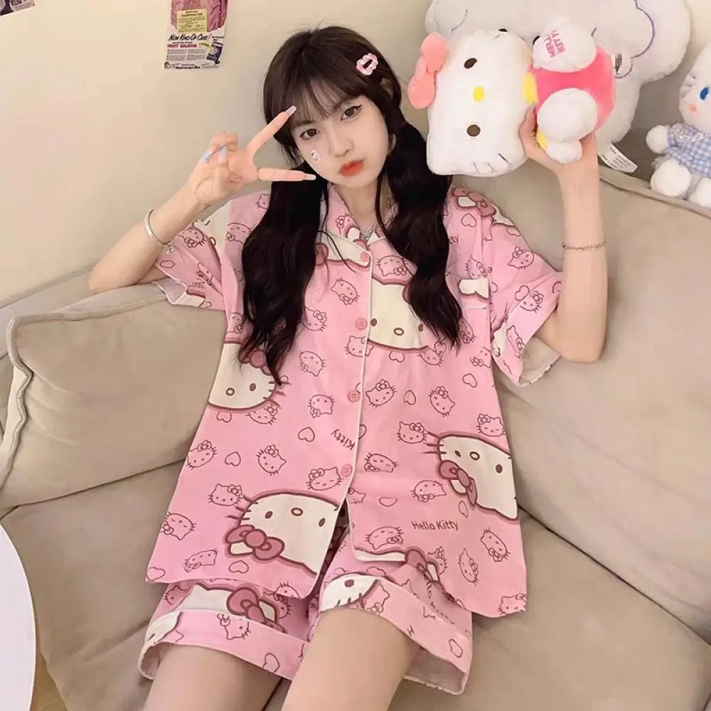 Anime Pochacco-Pyjama d'été pour femme, 2 pièces, t-shirt à manches courtes, short, vêtements de détente, section fine, doux, imbibé de Sanrioed Kawaii