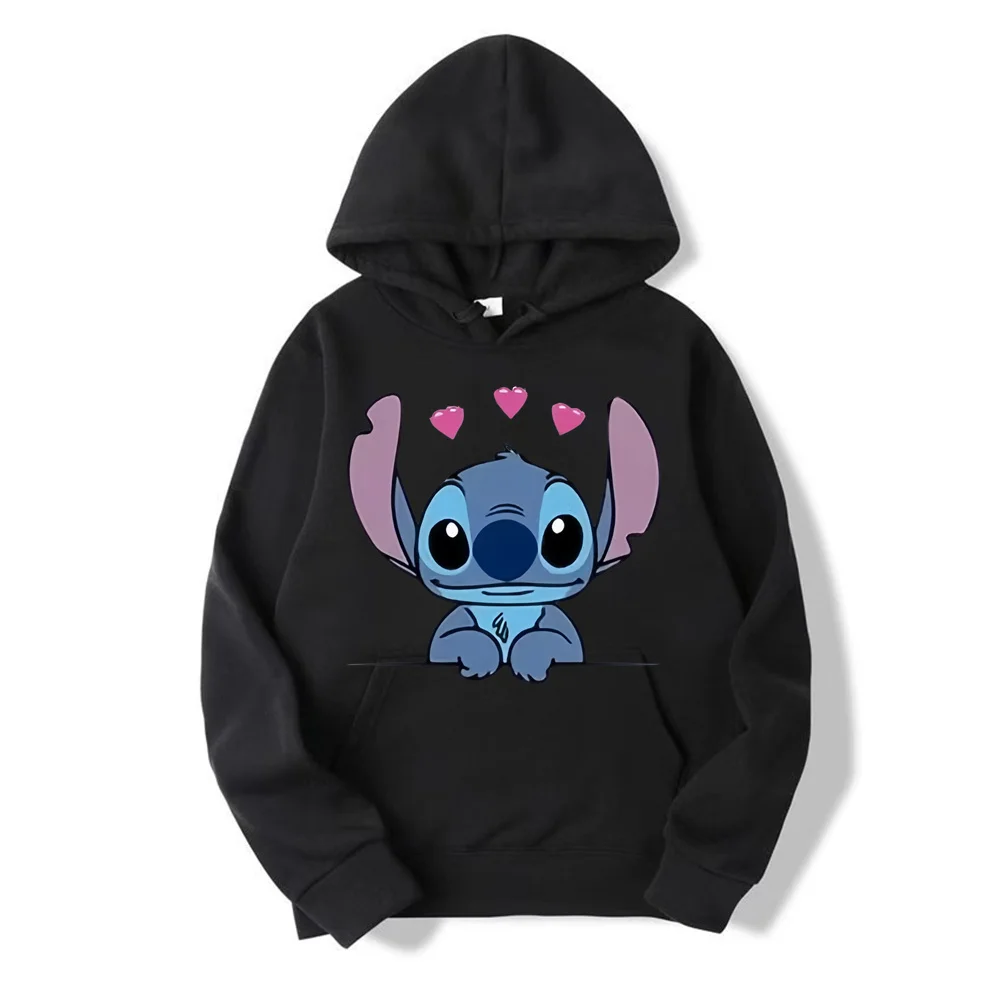 Disney Stitch Cartoon Anime Women Pullover Spring Autumn Men Oversized Hoodie 2024 Fashion Casual Couple Sweatshirt Clothes Tops