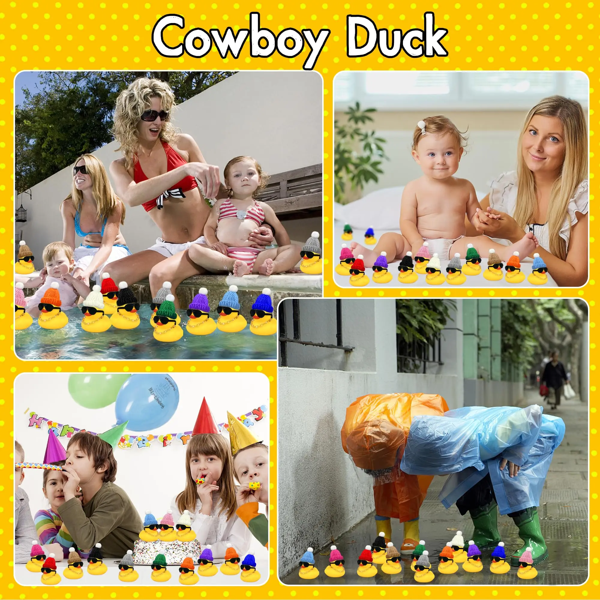 Juego de Mini patos con Mini sombreros, collar y gafas de sol, juguete de pato para ducha, cumpleaños, natación, fiesta, regalo, decoraciones,