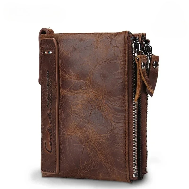 Genuine Crazy Horse Cowhide Leather Men Wallet Short Coin Purse Small Vintage Wallets