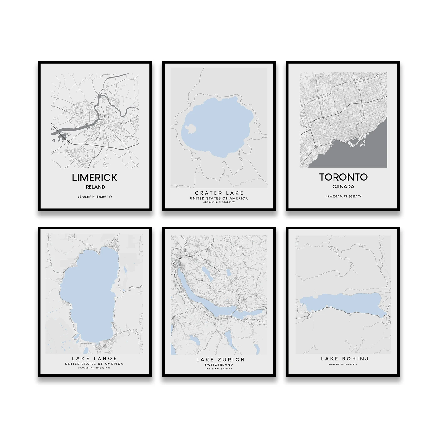 Lomond. Boxing . Colchester. Zurich. Victoria. Tahoe. Superior. Malawi. Como. Toronto. Limerick. City Travel Map Poster