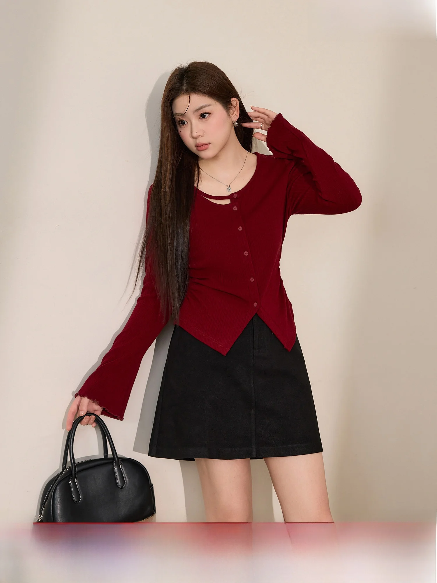 

Женский трикотажный топ Blue Language больших размеров, асимметричный, с вырезами, цвета чайной эссенции, с длинными рукавами, утягивающий, для женщин больших размеров