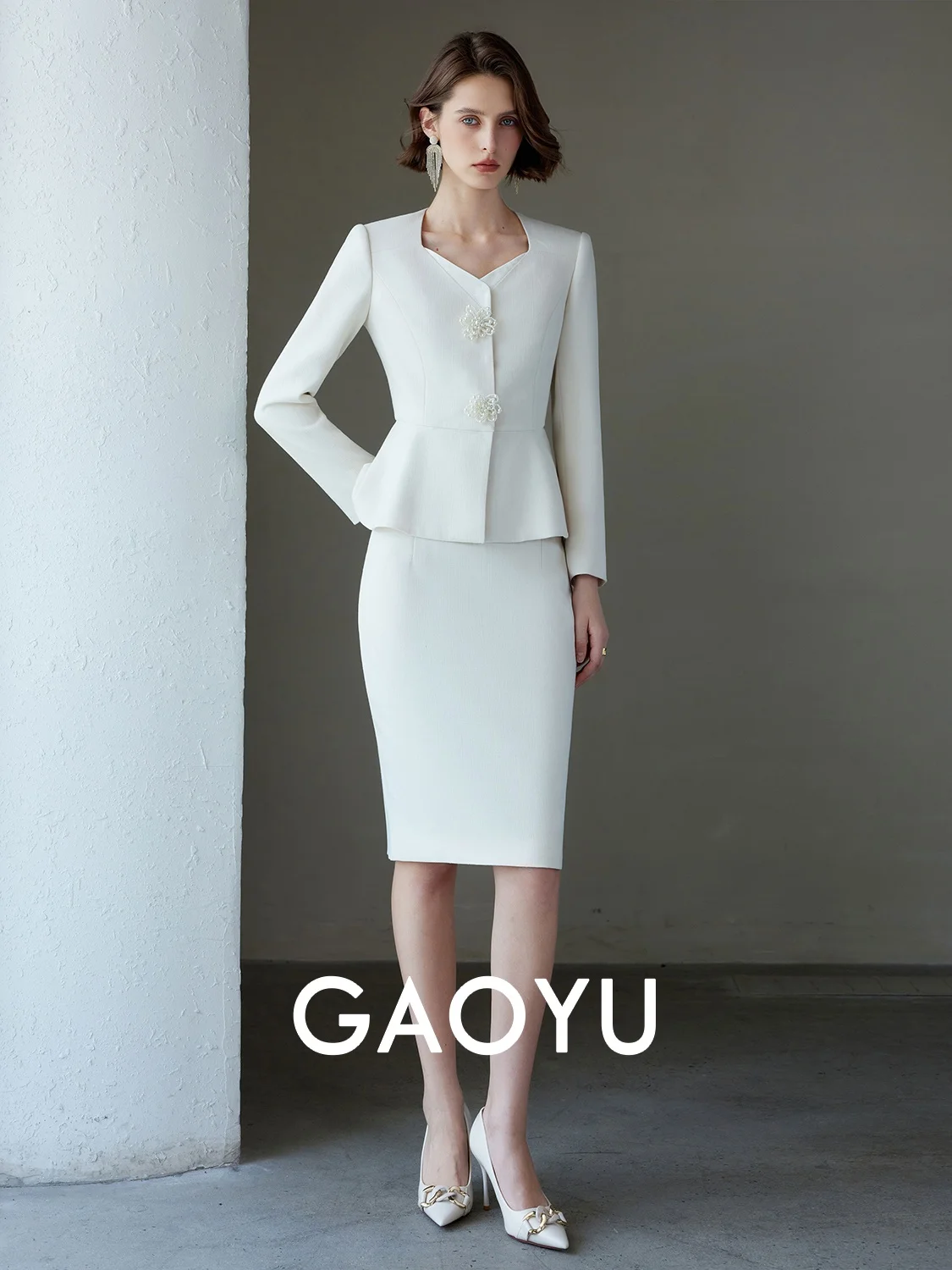 

Ele White Busin Women's Skirt Set High Quali A-Line Midi Skirt And Blouse Profional Two-Piece Suit for Office