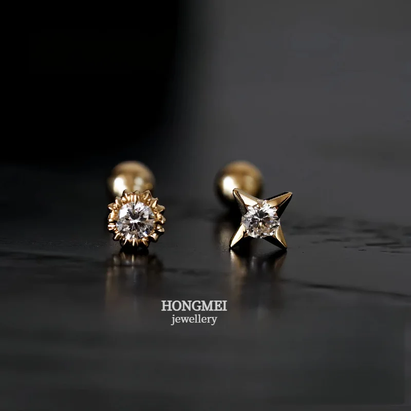 

CHOZON S925 Серебро 18 К Позолоченные Серьги Солнце Звезда с одним Бриллиантом Оптовая Изящные Ювелирные Изделия для Женщин