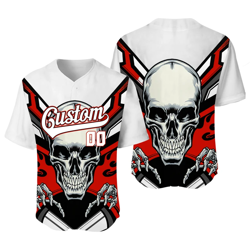 Fashion White Skull Jersey Baseball Uniform Men Shirt Custom Softball Sublimation Blanks Design Baseball T-shirt Training