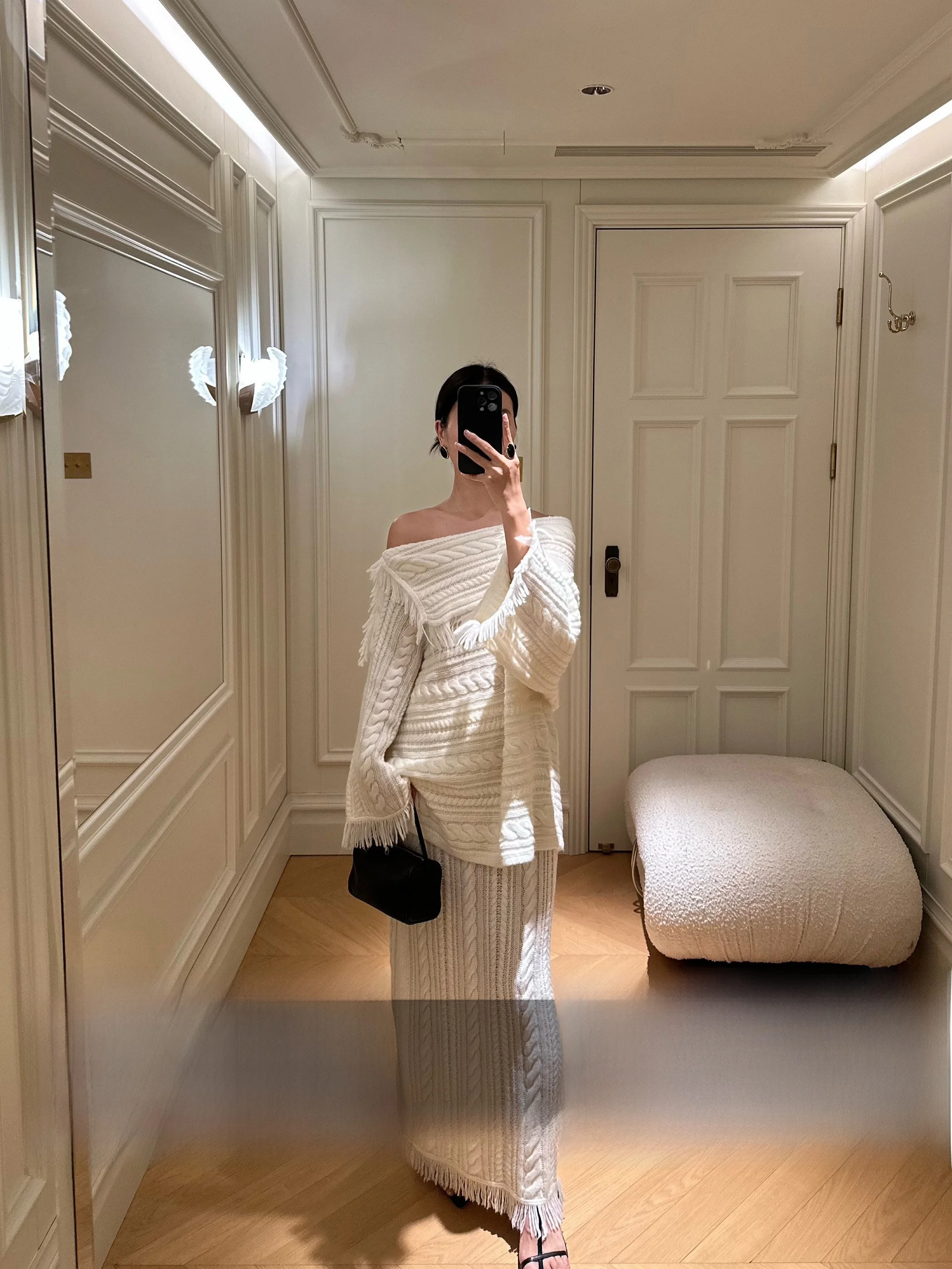 

DALII ОФИЦИАЛЬНЫЙ шерстяной вязаный свитер с юбкой, комплект Interwoven Art Aosphere Long Sve Commute Sle, зима-осень, повседневный