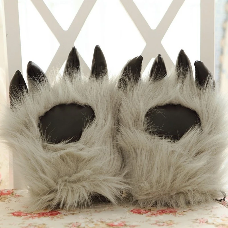 

Faux Fur Bear Wolf Paw Gloves Furry Animal Claw Mitts Halloween Cosplay