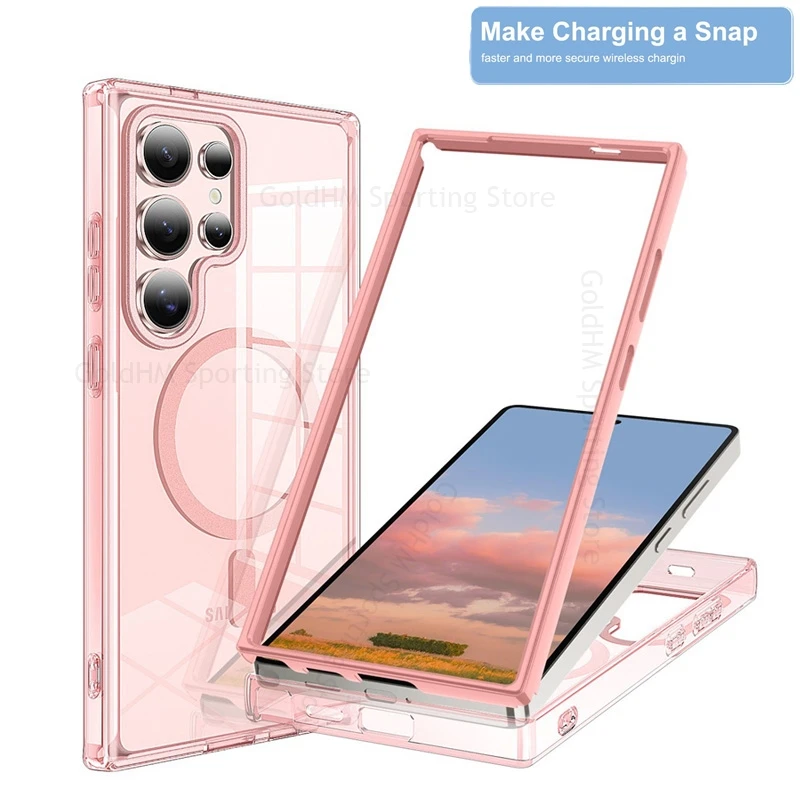 

HD Screen Flim Protector Hybrid Case For Samsung S25 Ultra 5G Wireless Charging For Magsafe Cover For Galaxy S25 Plus S24 Ultra