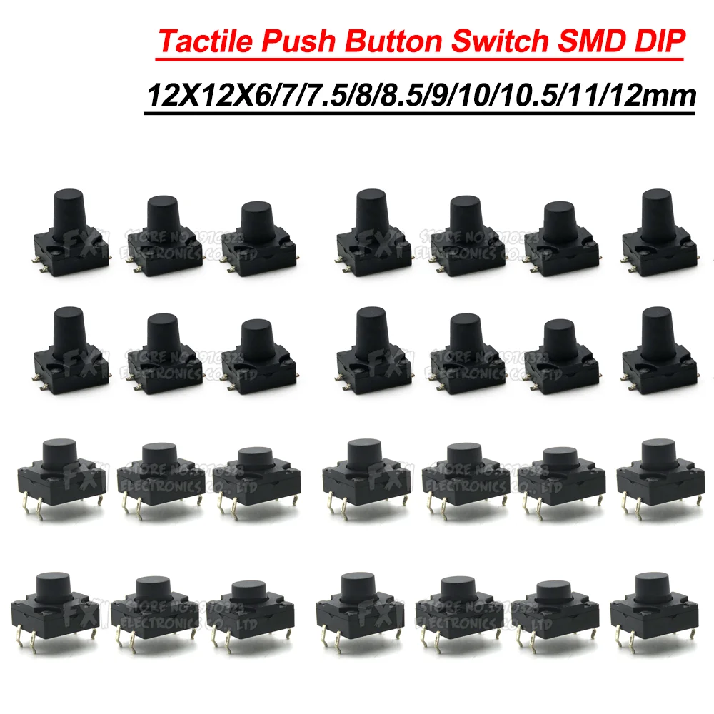 10PCS 12x12 PCB Tactile Mini Push Button Switch SMD DIP 4pin Micro Switch 12*12*4.3/5/6/7/8 Mm 6x6*4.3mm 6mm 7mm 8mm Waterproof