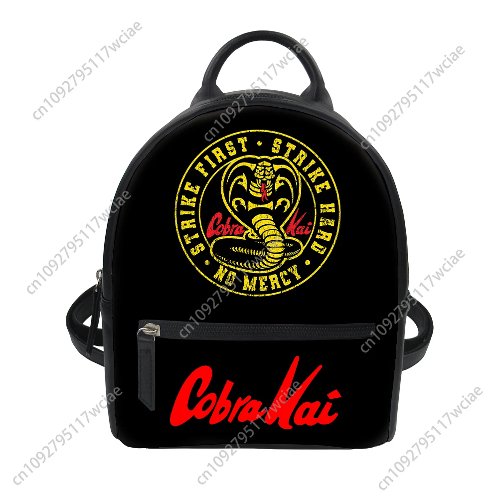 

Cobra Kai No Mercy Snake Custom Backpack Purse Women Carter Schoolbags Double Shoulder Bag Mini Daypack Leather Travel Bag