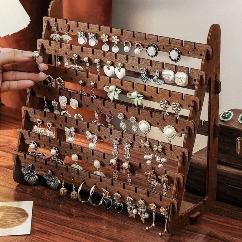 

Wooden Earring Rack Large Earrings Display Shelf Wholesale Jewelry Organizer Stand Trinket Portable Jewellery Storage Holder