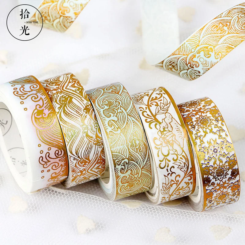 Gold Foil DIY Craft Glitter Paper Adhesive Stickers Chinese Pattern Washi Tape 15mm X 5m