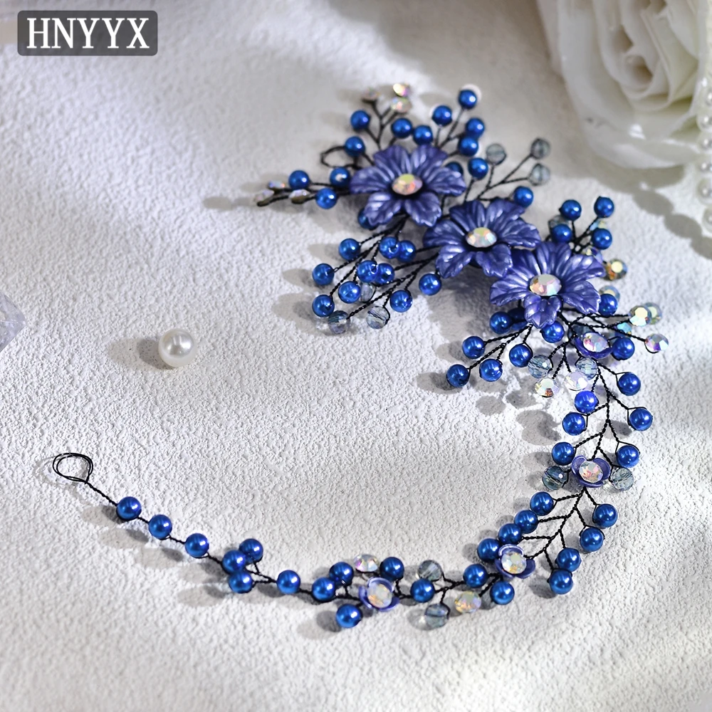 HNYYX-cinto de casamento de cristal para mulheres, azul, luxo, artesanal, cintos de dama de honra, pérola, brilhante, festa, baile, faixa, SA224