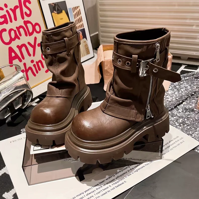 

Ankle Boots for Women's Flats Platform Shoes 2025 Designer Casual Sneakers New Walking Winter Chelsea Zipper Short Mujer Botas