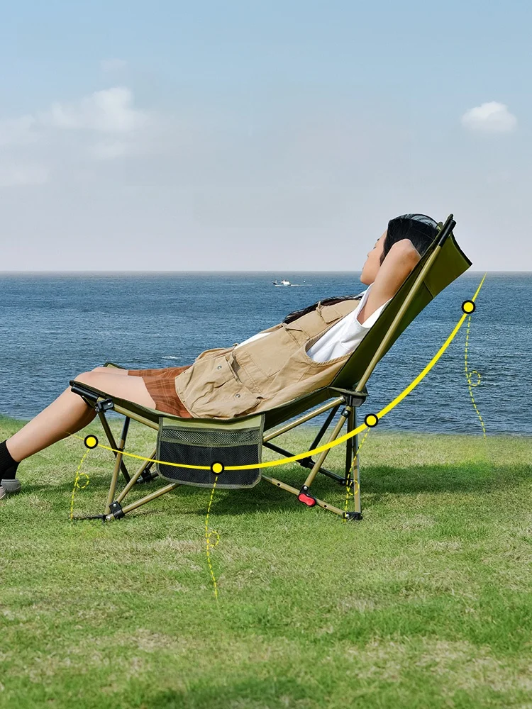 Portable Outdoor Folding Chair Cam Moon Chair Office Nap Chair Beach Chair High Barest Adjustable Multi-Function Chair