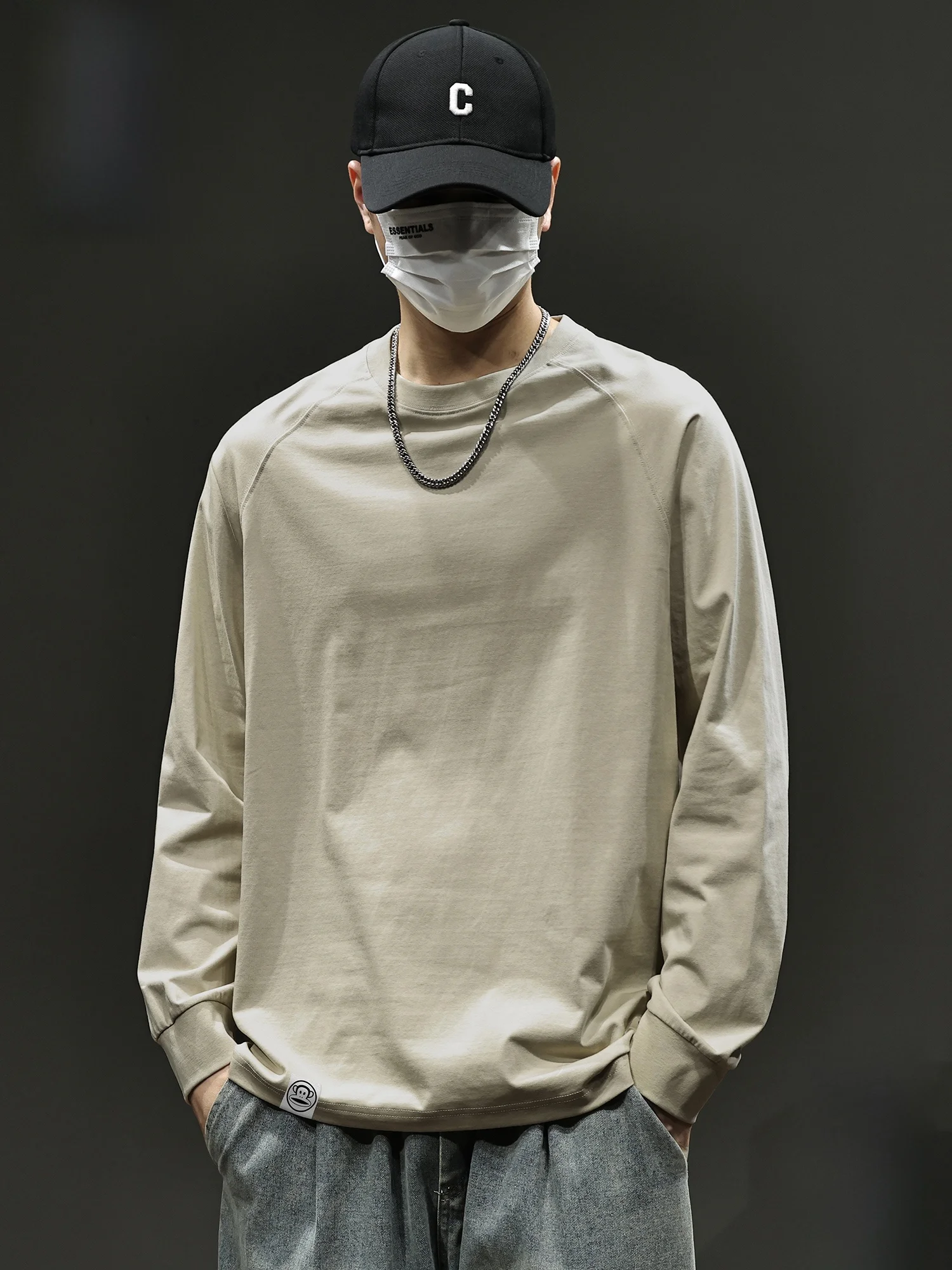 

Мужская футболка Paul Frank Pure Color Casual с круглым вырезом, свободного кроя, с длинным рукавом, базовый слой, удобная, из смесового полиэстера и хлопка