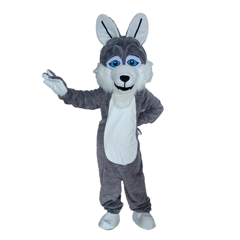 Nieuwe Husky Hond Vos Mascotte Kostuum Lange Bont Harige Kostuum Fursuit Wolf wit blauw Cosplay Party Fursuit Halloween Pak Volwassen Grootte