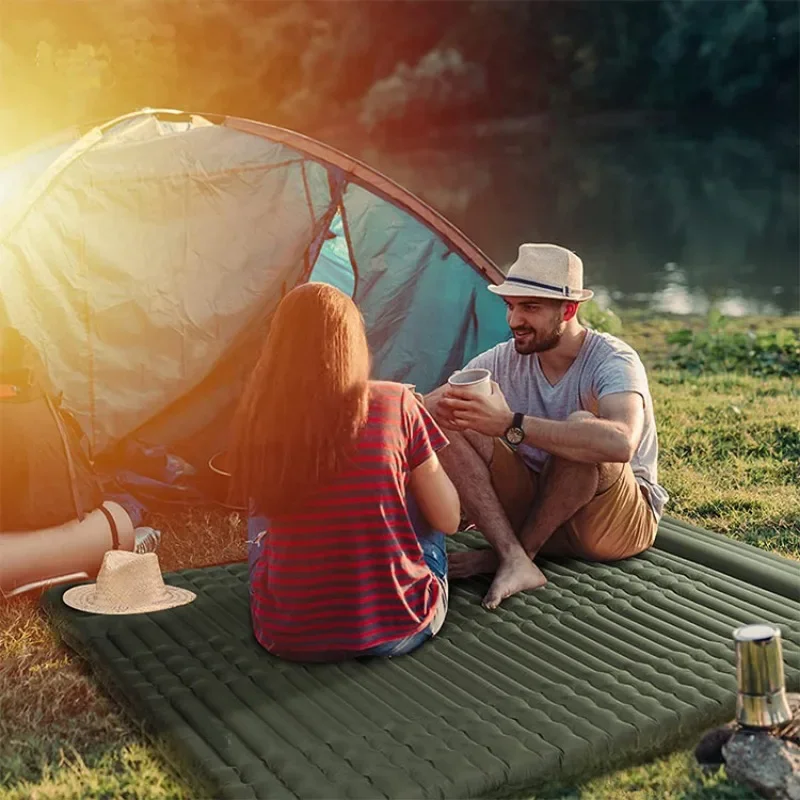 Single‑Person Foot‑Inflatable Camping Sleeping Pad Thick Moisture‑Resistant Air Mattress with Drawstring Portable Camping Gear