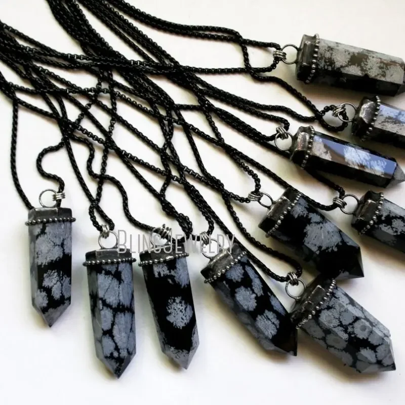 10pcs Snowflake Obsidian Gemstone Tower Necklace Pendulum Talisman Black Obelisk Goth Grunge Halloween Y2k Jewelry One Piece